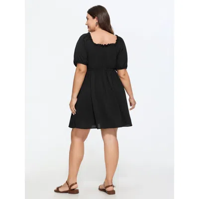 Bloomchic Adjustable Drawstring Tie Front Plain Mini Dress In Black
