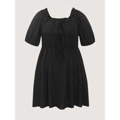 Bloomchic Adjustable Drawstring Tie Front Plain Mini Dress In Black