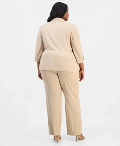Anne Klein Essentials Plus Size 3 4 Sleeve One Button Jacket Straight Leg Pull On Pants In Distant Mountain