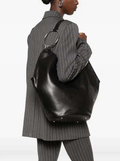 Dondup Ring-handle Leather Shoulder Bag In Black