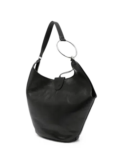 Dondup Ring-handle Leather Shoulder Bag In Black