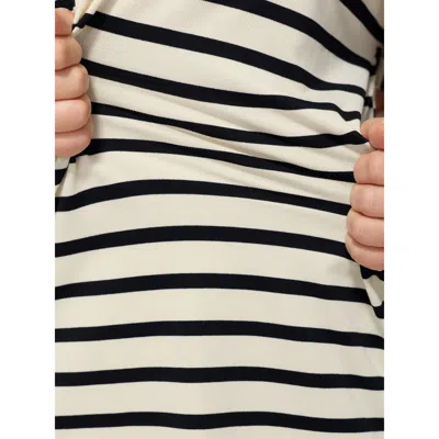Bloomchic Stretchy Striped Print Collared Midi Dress In Black