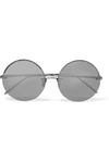 LINDA FARROW Round-frame white gold-plated mirrored sunglasses