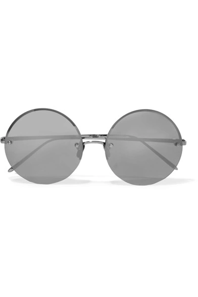 Linda Farrow Round-frame White Gold-plated Mirrored Sunglasses