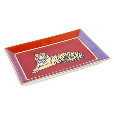 Jonathan Adler Safari Rectangular Tray In Purple,red,gold,yellow