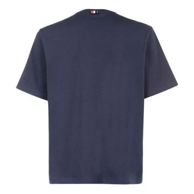 Thom Browne Crew-neck T-shirt With Side Slits And Pocket In Blue