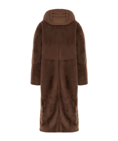 Moorer Hooded Double Breasted Down Jacket Oversized In Brown