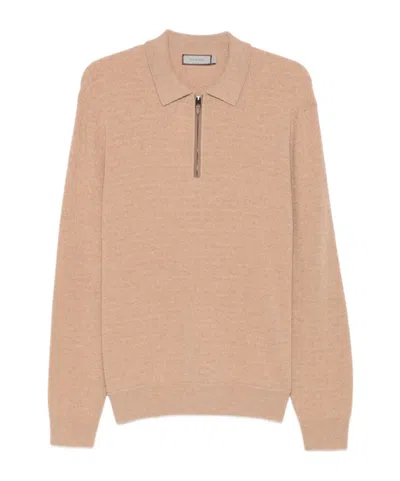 Canali Quarter-zip Knitted Sweater In Neutral