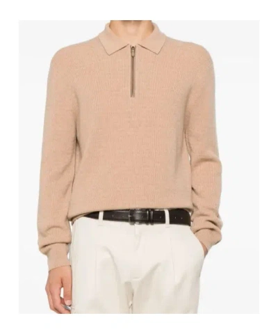Canali Quarter-zip Knitted Sweater In Neutral