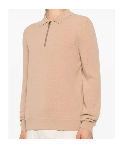 Canali Quarter-zip Knitted Sweater In Neutral