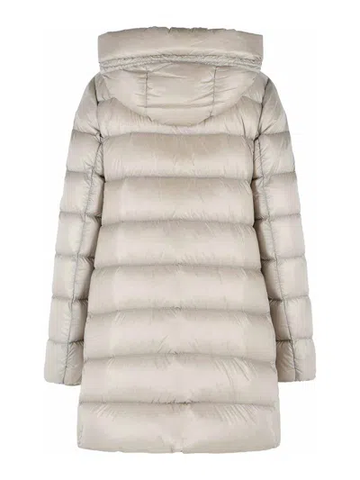 Moncler Suyenne Hooded Long Down Jacket In Gray