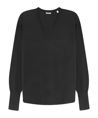 Aspesi V-neck Long-sleeve Knit Top In Black