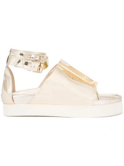 Ellery 'rhyme' Peaked Vamp Mirror Leather Flatform Sandals In Gold