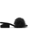 ALEXANDER WANG Lou feather-embellished suede mules