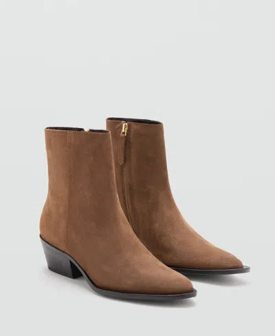 Mango Heel Suede Ankle Boot In Brown
