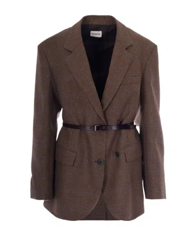 P.a.r.o.s.h Parosh Belted Plaid Oversized Blazer In Brown