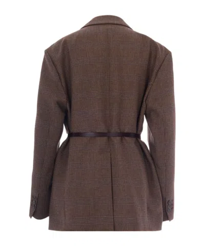 P.a.r.o.s.h Parosh Belted Plaid Oversized Blazer In Brown