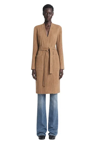 Max Mara Suede Duster Coat In Brown