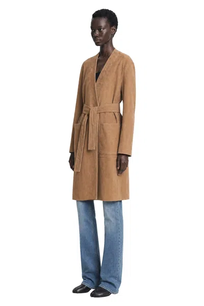 Max Mara Suede Duster Coat In Brown