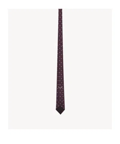 Saint Laurent Silk Jacquard Medallion Tie In Purple