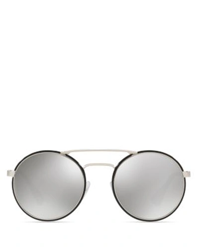 Shop Prada Women's Catwalk Mirrored Brow Bar Round Sunglasses, 54mm In Silver/black