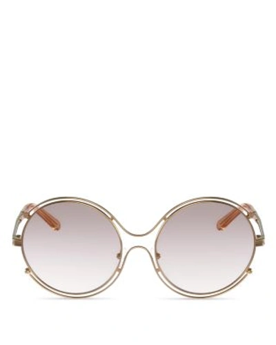 Chloé Round Sunglasses, 59mm In Rose Gold/peach Gradient Lens
