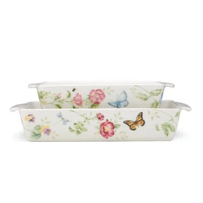Lenox Butterfly Meadow Rectangular Baker 2-piece Set In Blue;white;pink