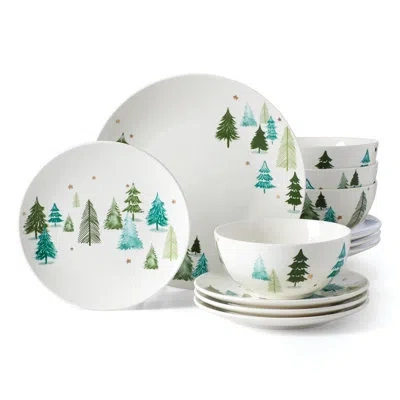 Lenox Balsam Lane 12 Pc. Dinnerware Set In White;green;gold