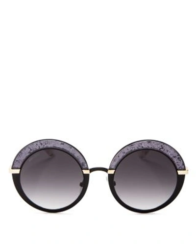Jimmy Choo Gotha Glitter Round Sunglasses, 50mm In Semimatte Black/dark Gray Gradient