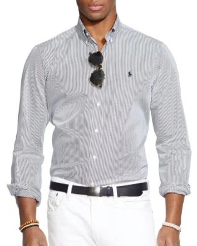 Shop Polo Ralph Lauren Hairline-striped Poplin Button-down Shirt - Classic Fit In Black/white