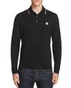 Moncler Logo Patch Long-sleeve Polo Shirt In Black