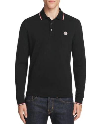 Shop Moncler Long Sleeve Regular Fit Polo Shirt In Black