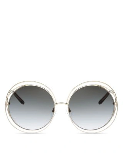 Shop Chloé Carlina Round Oversized Sunglasses, 62mm In Gold/gray Gradient