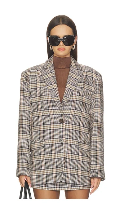 Anine Bing Quinn Check-pattern Single-breasted Blazer In Multi