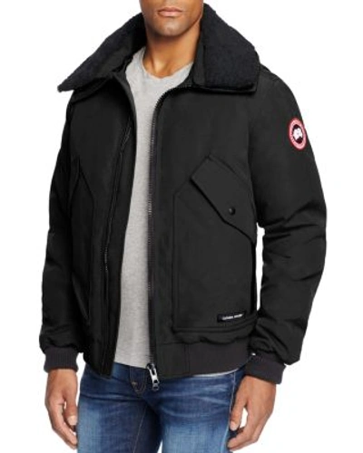 Shop Canada Goose Bromley Aviator Shearling Collar Down Jacket In Black