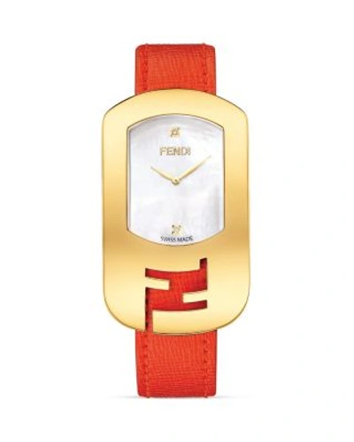 Fendi Chameleon Goldtone Stainless Steel, Mother-of-pearl & Leather Large Signature Strap Watch/red In Red/gold