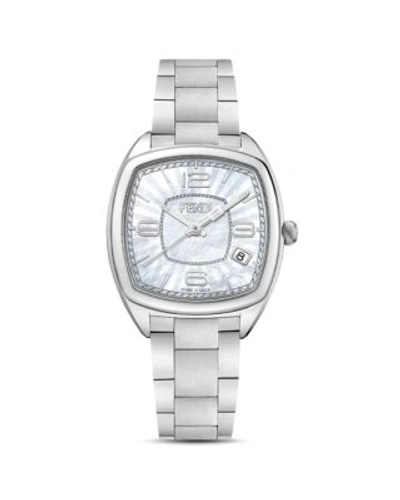 Shop Fendi Momento Watch, 31.5mm In White/silver
