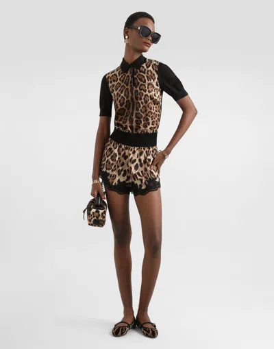Dolce & Gabbana Leo-print Wool Polo Pullover In Print