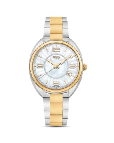 Shop Fendi Momento Two Tone Watch, 34mm In White/gold