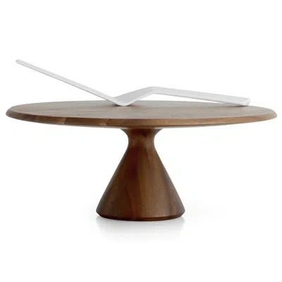 Nambe Nambé Quatro Acacia Wood Cake Pedestal & Server Set In Brown