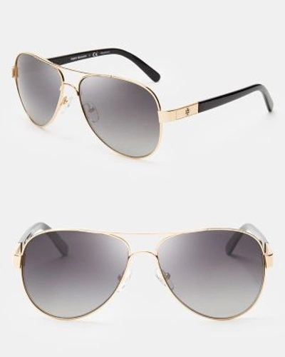 Tory Burch Women's Polarized Aviator Sunglasses, 57mm In Gold/black