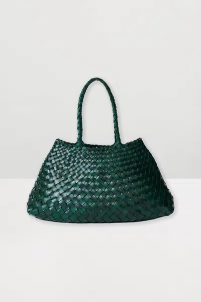 Dragon Diffusion Forest Green Santa Croce Woven-leather Top-handle Basket Bag