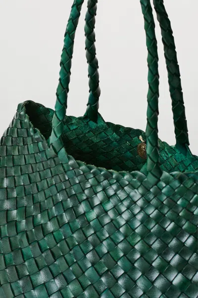 Dragon Diffusion Forest Green Santa Croce Woven-leather Top-handle Basket Bag