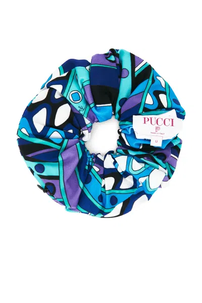 Pucci Silk Twill Scrunchie In Turquoise Blue