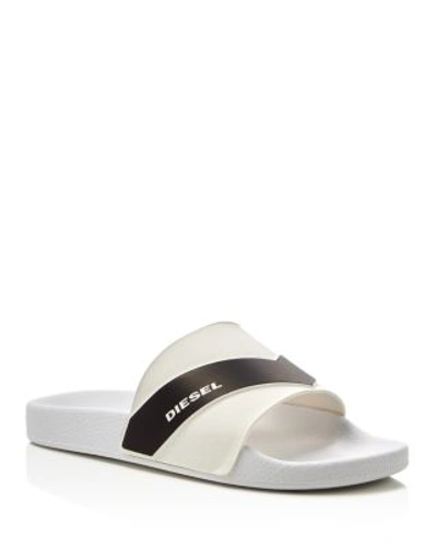 Shop Diesel Maral Slide Sandals In White/black