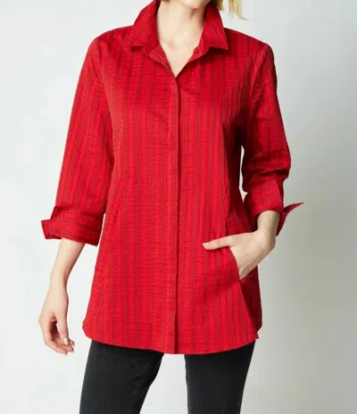 Habitat East Side Stripes Hidden Placket Shirt In Ruby In Red