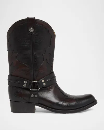 Versace Sylvester Leather Texan Boots In Black