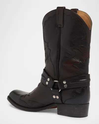 Versace Sylvester Leather Texan Boots In Black