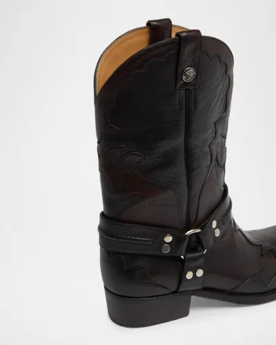 Versace Sylvester Leather Texan Boots In Black