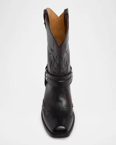 Versace Sylvester Leather Texan Boots In Black